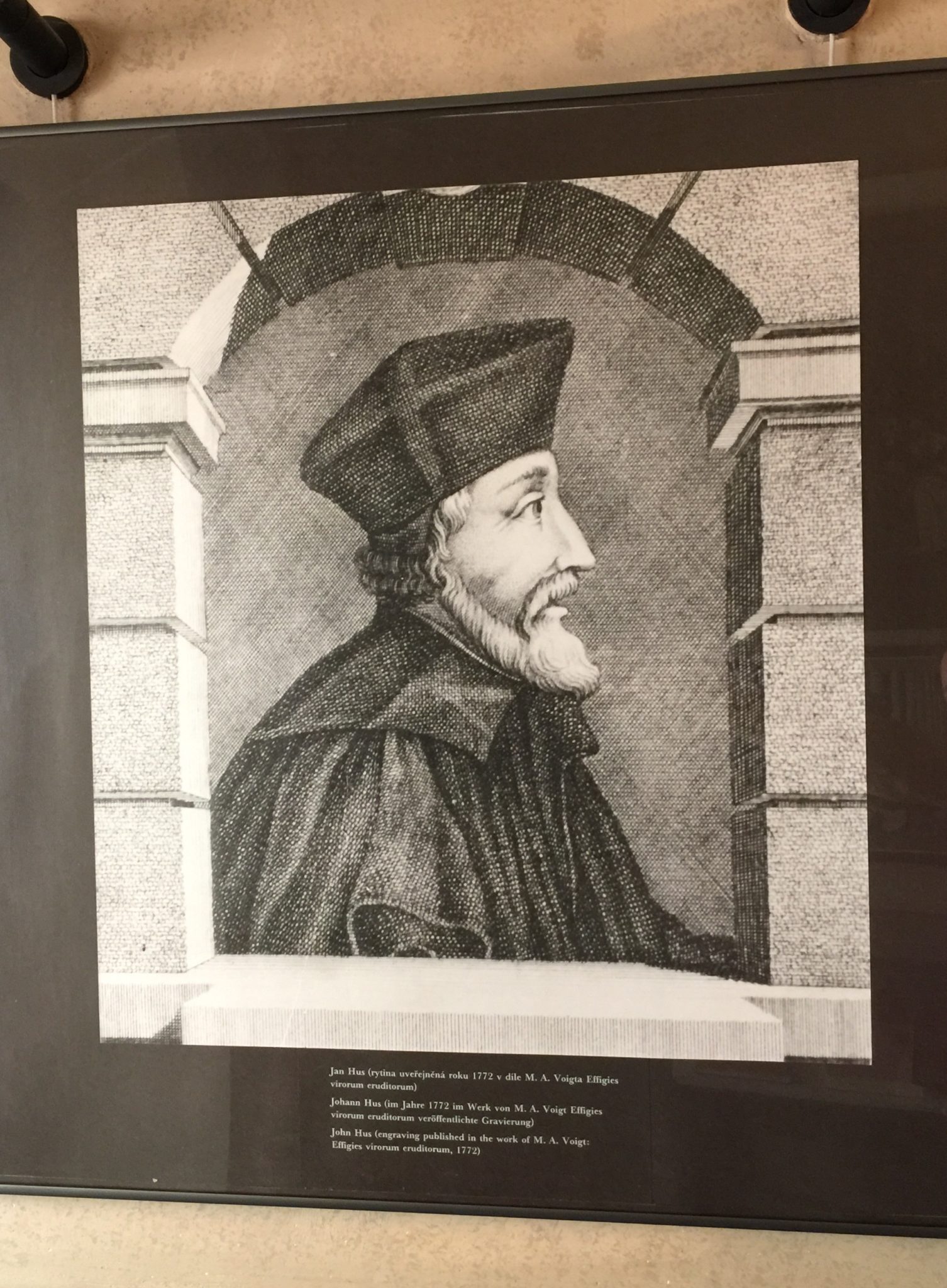 Jan Hus engraving, Bethlehem Chapel in Prague