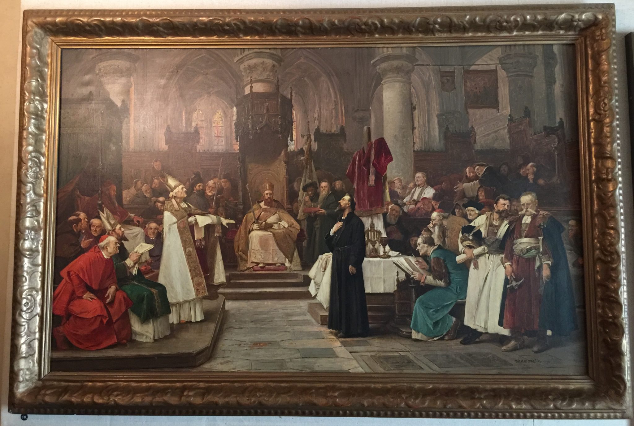 Jan Hus refusing to recant his preaching, painting in Bethlehem Chapel, Prague