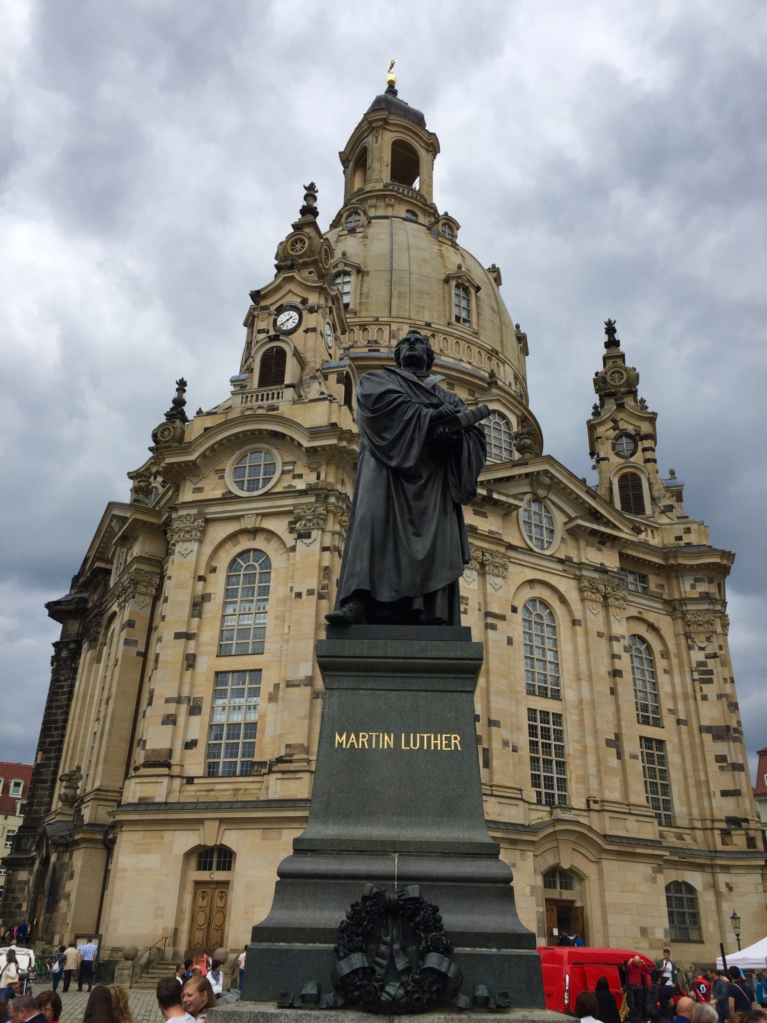 Martin Luther’s statue in from of Germany’s largest Protestant church, Frauenkirche in Dresden