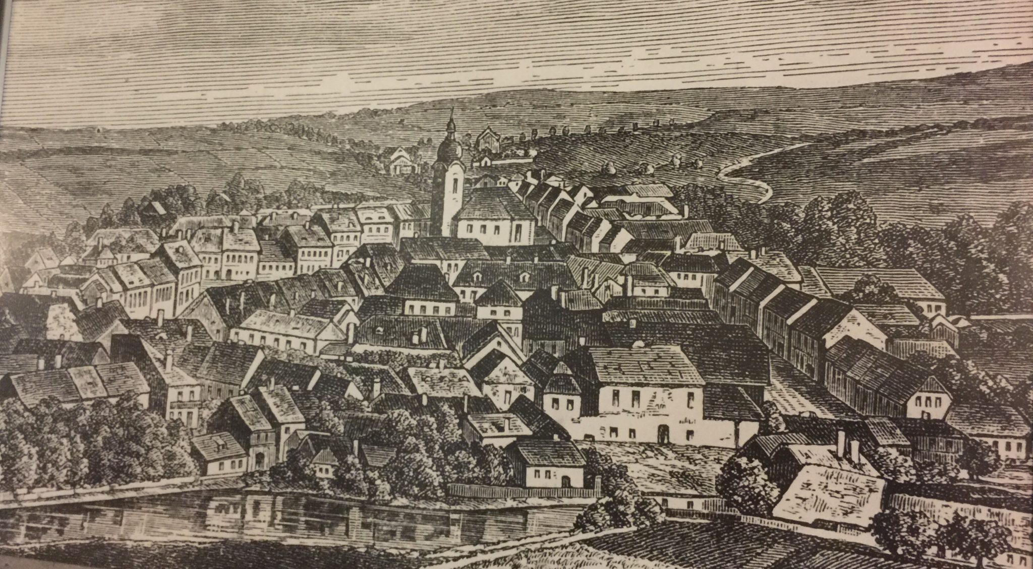 Rendering of the Bethlehem Chapel and neighboring town, Prague